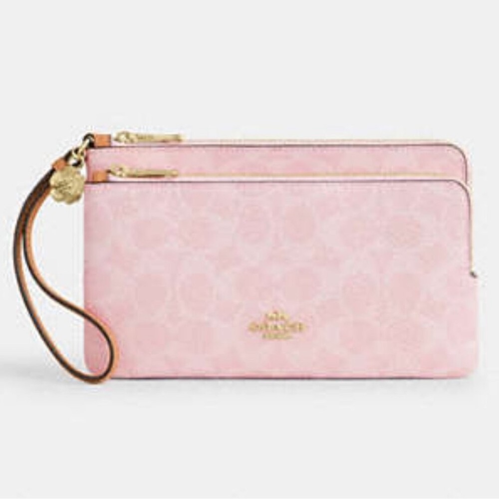 Coach Powder Pink Double-Zip Wristlet w/charm
